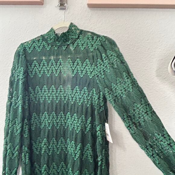 NEW Free People Simone Mock Neck Lace Mini Dress Emerald Green Small Goth Punk - Picture 4 of 9